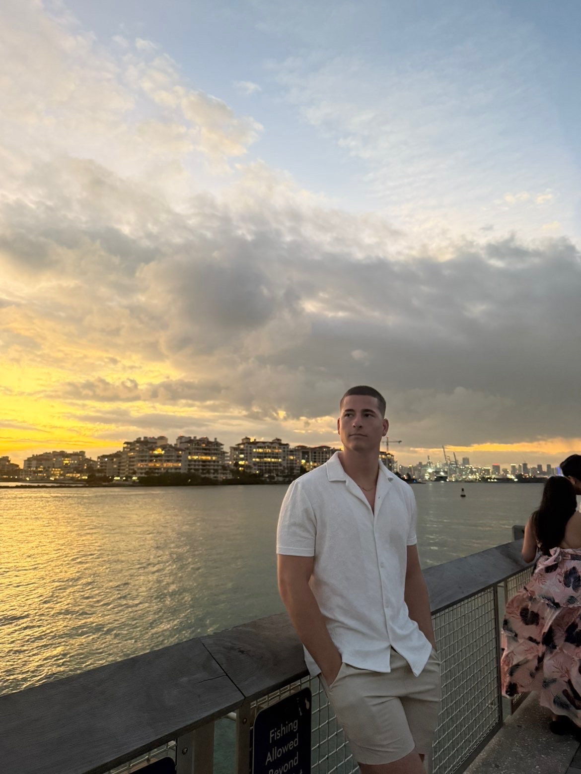 Kobe Lage at the waterfront at sunset